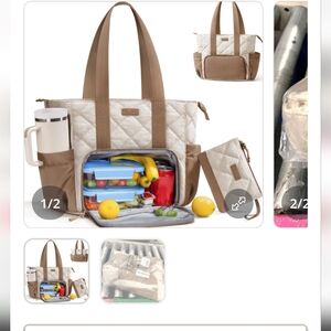 NWT Bagstellar Quilted Insulated Cooler Tote Bag in Beige and Cream